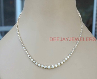 7.25ct Diamond Tennis Riviera Necklace Graduated 14k Yellow Gold USA Made