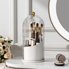 YOOLENS Makeup Brush Holder with Lid 360 Rotating Clear Dustproof Organizer Case