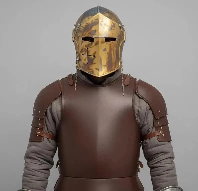 Casco de caballero templario de acero forjado a mano | Armadura de cruzado me...