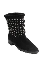 Stuart Weitzman Womens Suede Studded Pull On Ankle Boots Black Size 7 Medium