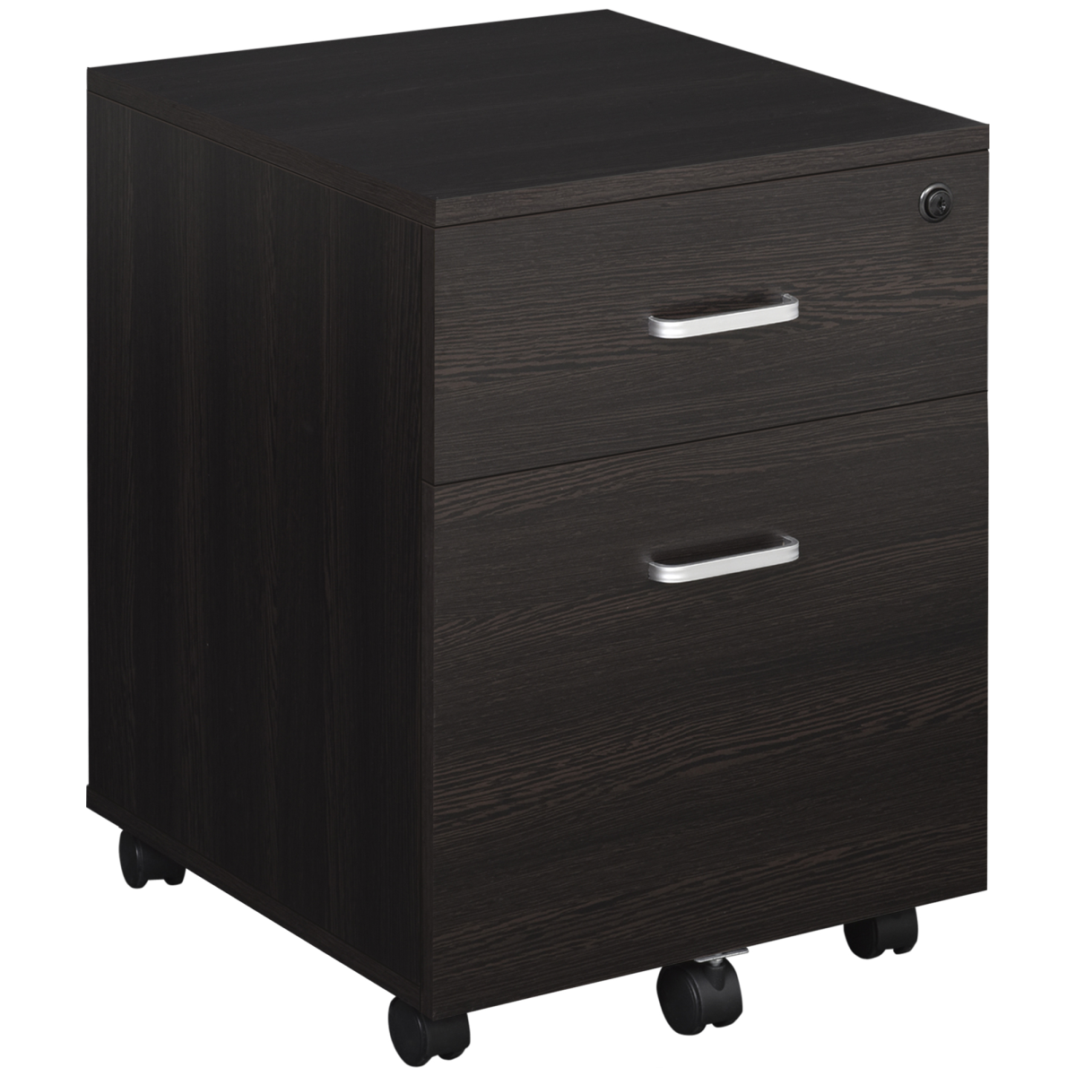 Vinsetto 2-Drawer Locking Office Filing Cabinet 5 Wheels Rolling Storage Brown - Image 3