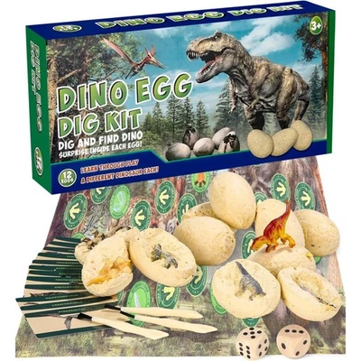 21ST CENTURY TOYS Dino Ausgrabungsset für Kinder 12 tlg Ei Dinosaurier Spielzeug ab 4 - 10 Jahren