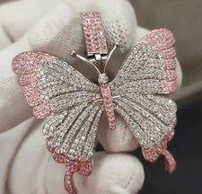 2.25Ctw Round Cut Lab Created Diamond Butterfly Pendant 14K White Gold Plated