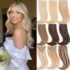 CLEARANCE Clip In Real Remy 100 Human Hair Extensions 8Pcs 18Clips Full Head
