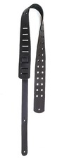 Genuine Leather Hole Guitar Strap Black Handmade USA Vintage Rock Black Oiled