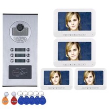 7inch RFID 4 Apartment Doorbell Unlock IR Night Vision Video Door Phone Intercom