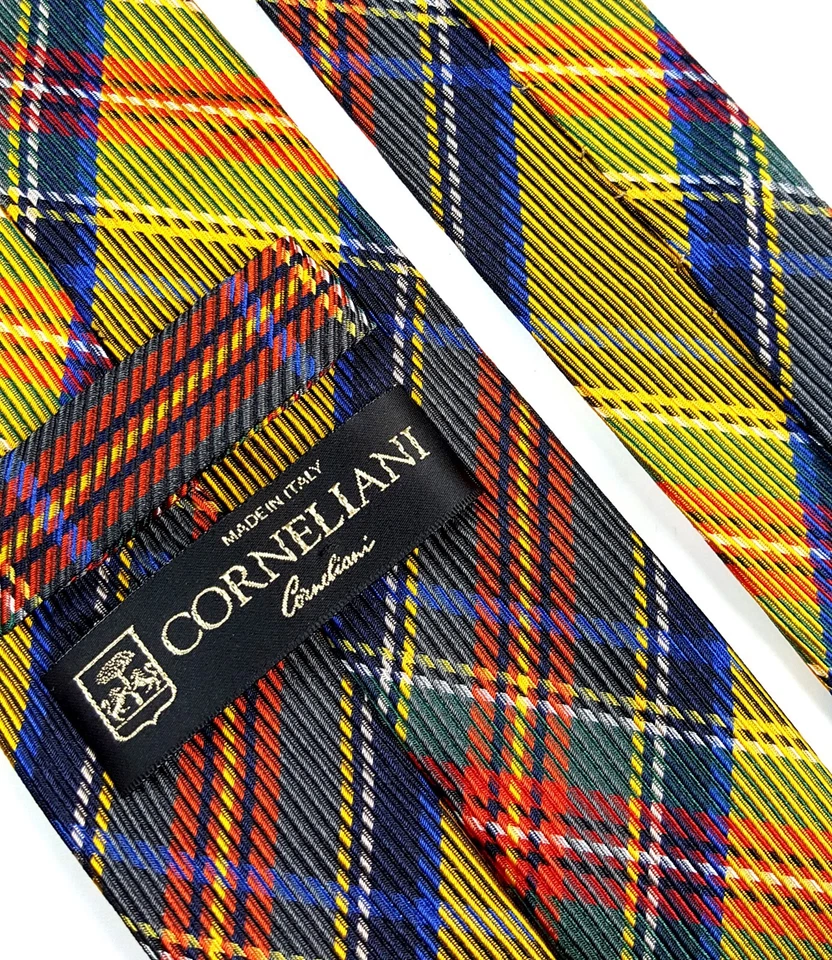 Corbata ajustada a cuadros dorados Corneliani 2,75" seda 60L Foto 4 de 4