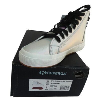 NIB Superga Italy Limited Edition Silver Iridescent Fur Lined Hi Top NEW W8 EU39