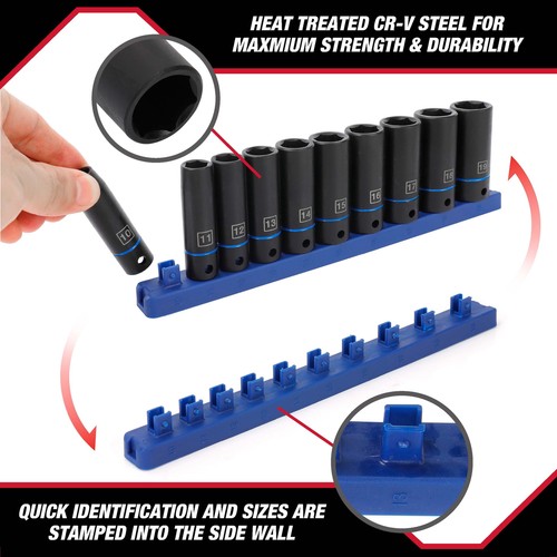 Hyper Tough 11-Piece 3/8-Inch Deep Drive Impact Socket Set Mm 43241 Removable - Picture 4 of 16
