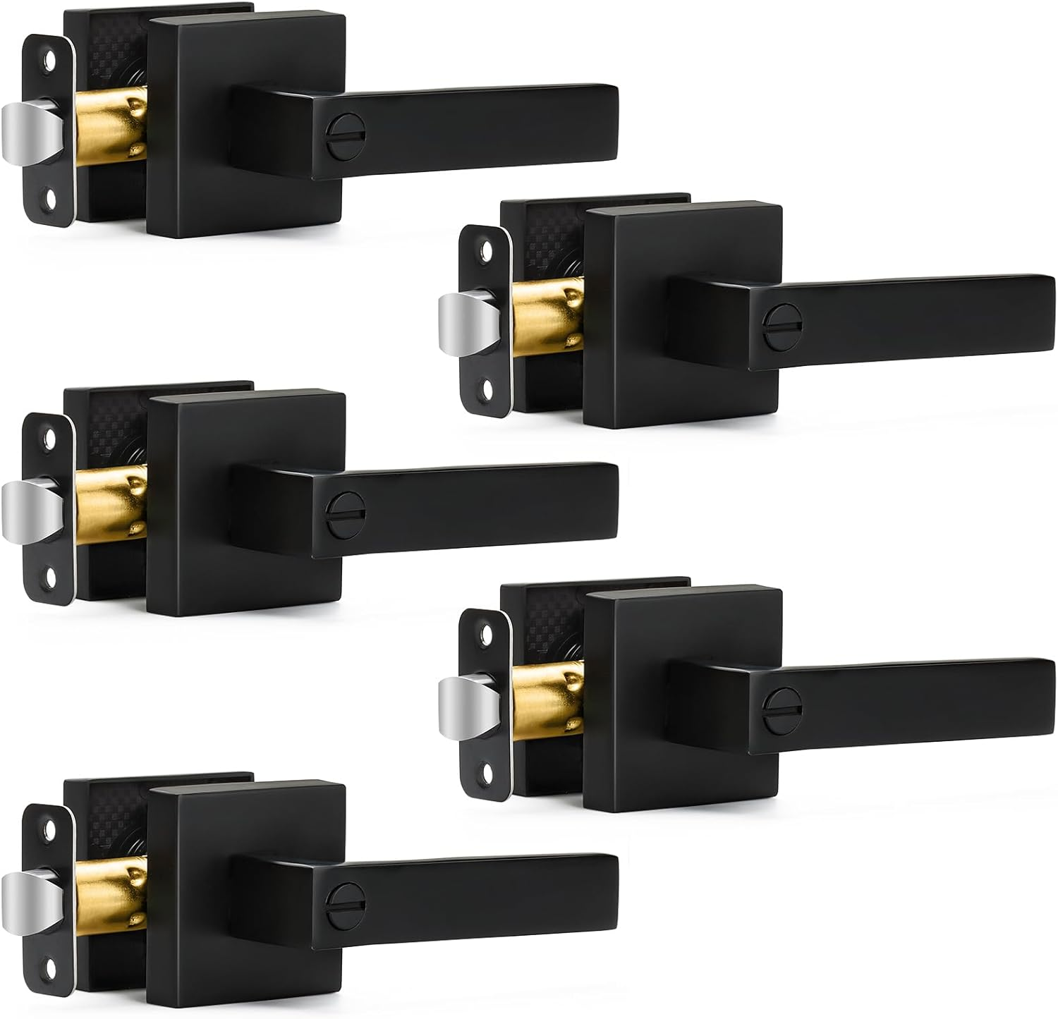 5 Pack Matte Black Door Handles Privacy Door Levers, Keyless Interior Door Knobs