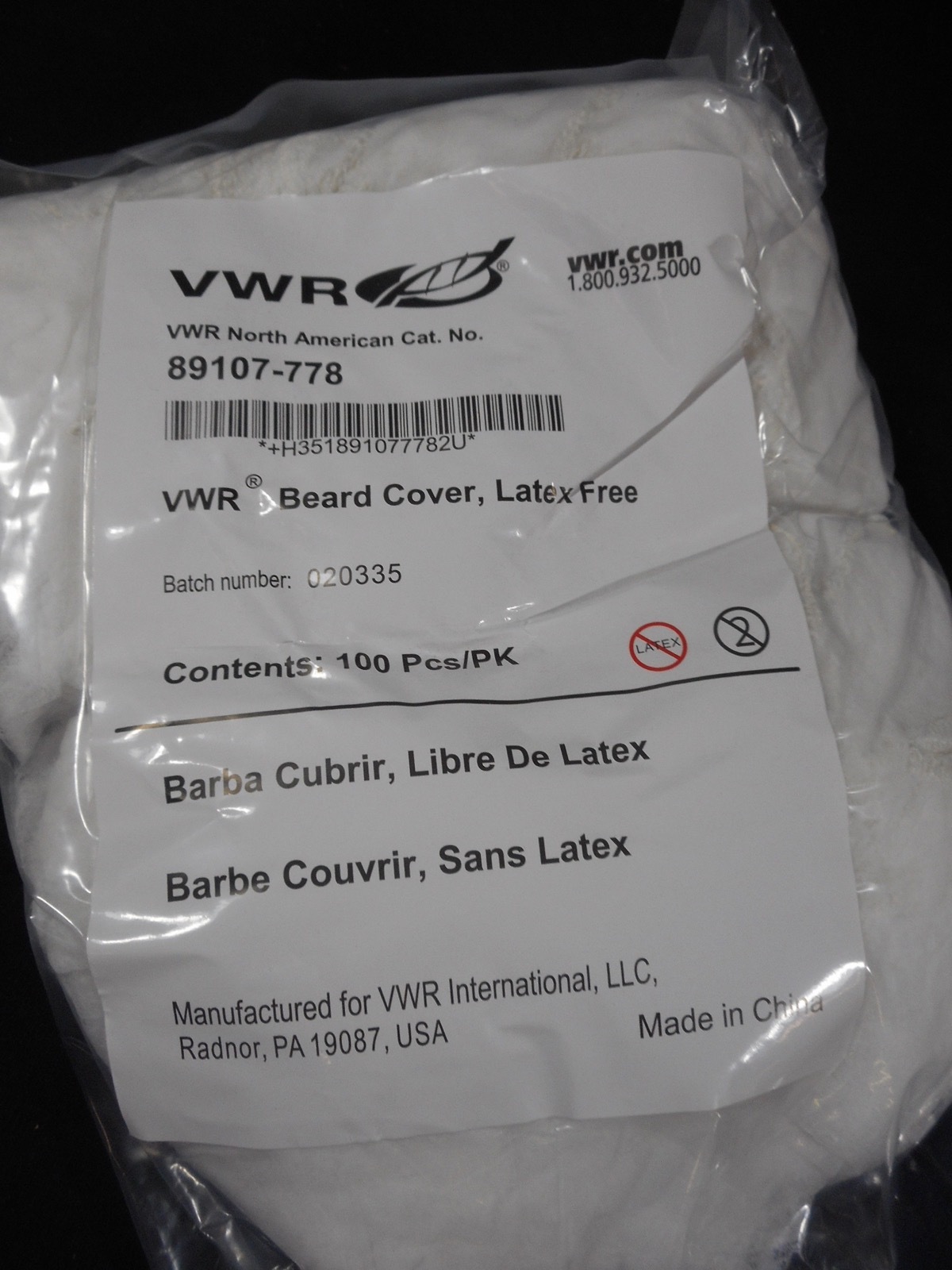 VWR Basic Protection Latex Free Laboratory Beard Covers 89107778 (Pack