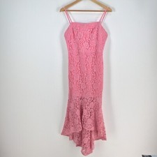 PRETTYLITTLETHING Womens dress size 8 midi pencil pink floral lace zip 058996