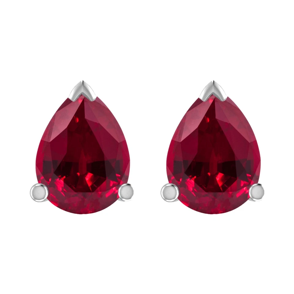1.50Ct Pear Cut Lab Created Ruby 14k White Gold Plated 925 Stud Earrings - Image 2 of 4