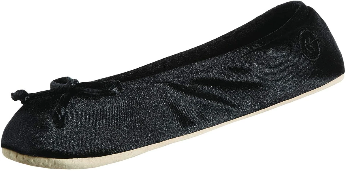 Women&#039;s Satin Ballerina Slippers with Soft Tie Bow and Suede Sole |