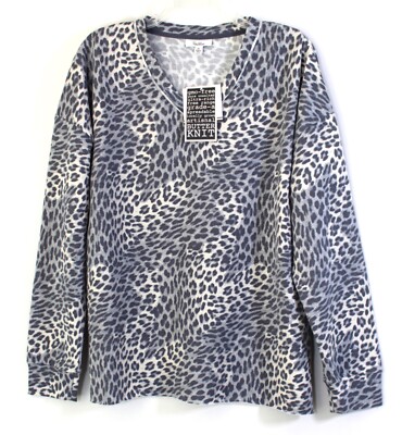 ROUDELAIN LS Raw Edge Hem Pajama Top Size XL Leopard Vapor Blue Butter Knit