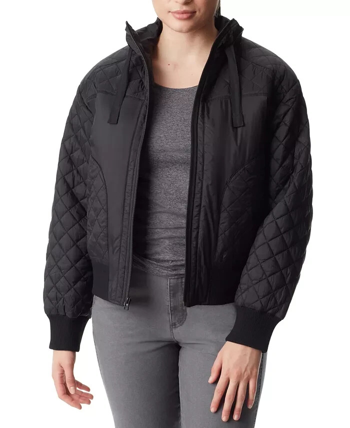 Bass Outdoor Quilted-Trim Zip Bomber Jacket Women's M  Black Zipper Closure