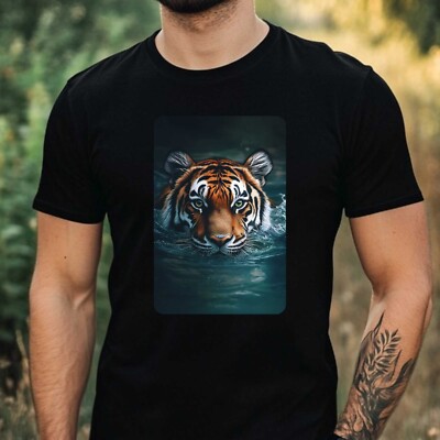 Herren T-Shirt Tiger schwimmt im Ozean Motiv Baumwolle Größe XS bis 5XL