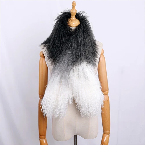 Women Real Mongolian Lamb Fur Scarf Shawl Double Side Lamb Neckerchief Wraps - Picture 12 of 28