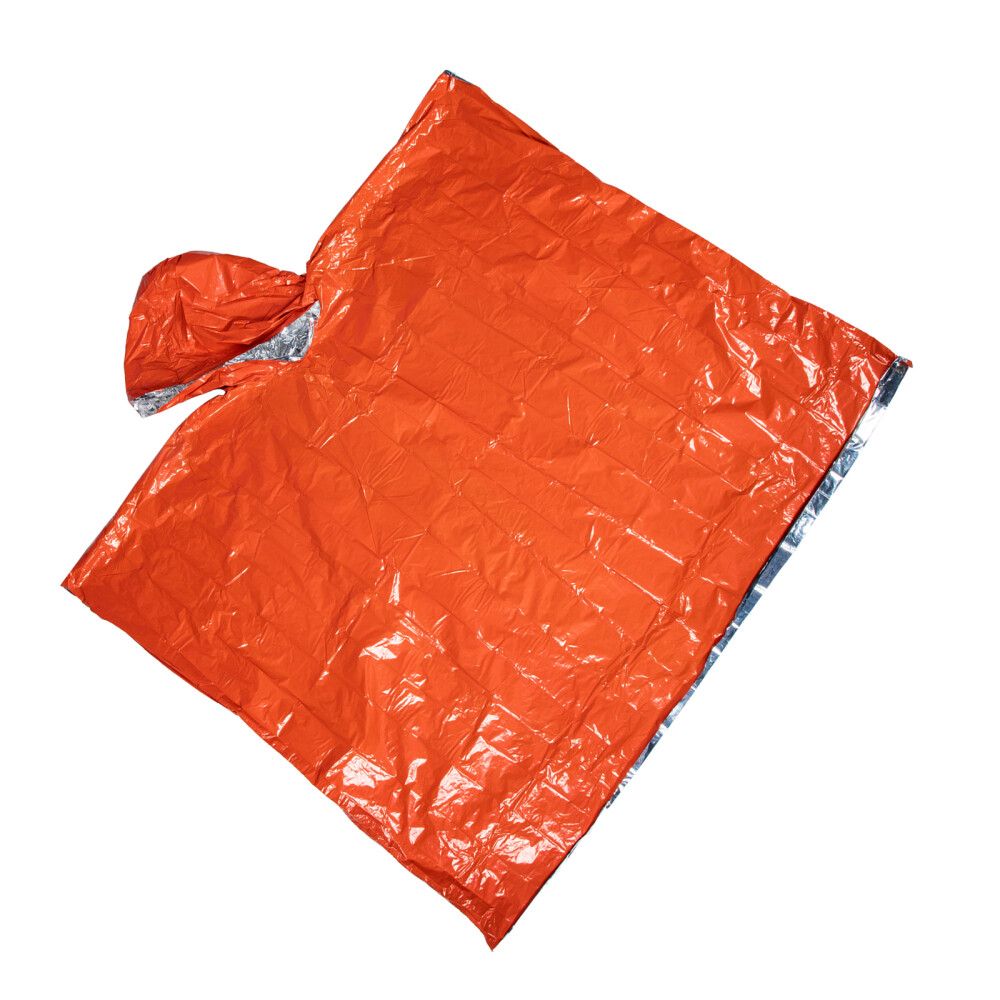 Hooded Rain Poncho Thermal Space Blanket Windbreaker Outdoor Survival