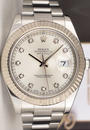 ROLEX 41mm White Gold & SS DateJust II Silver Diamond Dial 116334 SANT BLANC - Picture 6 of 7