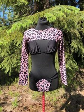 NEW Black Tan Cheetah 3 Piece Swimsuit Bikini Set Size M Cheeky Bottoms Shrug