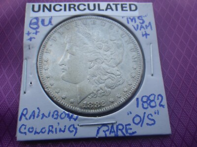 1882 ''O/S'' MORGAN BU+++/MS/RARE/VAM4-Rainbow Colored Eagle Surface-UNC Gm Weight