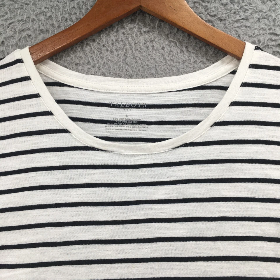 Camiseta Talbots Tops Mujer Grande Manga Corta Encaje Rayas Negro Blanco Algodón Foto 2 de 4