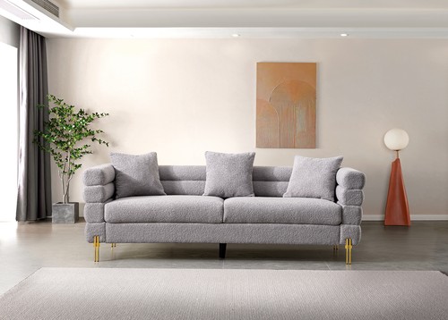 Luxurious and comfortable upholstered sofa with golden legs and pillows for livi - Picture 8 of 9