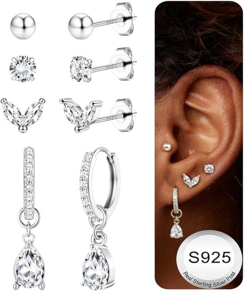 Ohrringe Silber 925 Set 14K Vergoldet Creolen Hypoallergen Klein FüR Damen-image