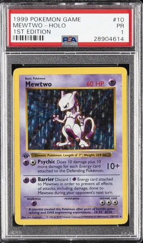 1999 POKEMON BASE SET 1ST EDITION #10 MEWTWO-HOLO PSA 1