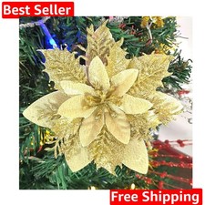 15 Pcs Christmas Flowers Artificial Poinsettia Flower Decorations with Clips ...