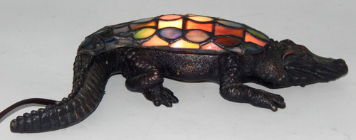 Vintage 1998 Crocodile Alligator Tiffany Style Accent Table Lamp Stained Glass