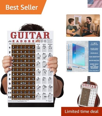 Laminated Guitar Chord & Fretboard Note Chart Instructional Easy Poster for B...