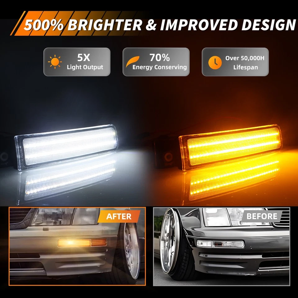 2 прозрачных динамических светодиодных габаритных фонаря указателя поворота для Lexus LS400 1995-1997 годов выпуска - Изображение 2 из 4