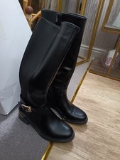 Black Faux Leather Zip Flat  Knee High Boots UK-5 