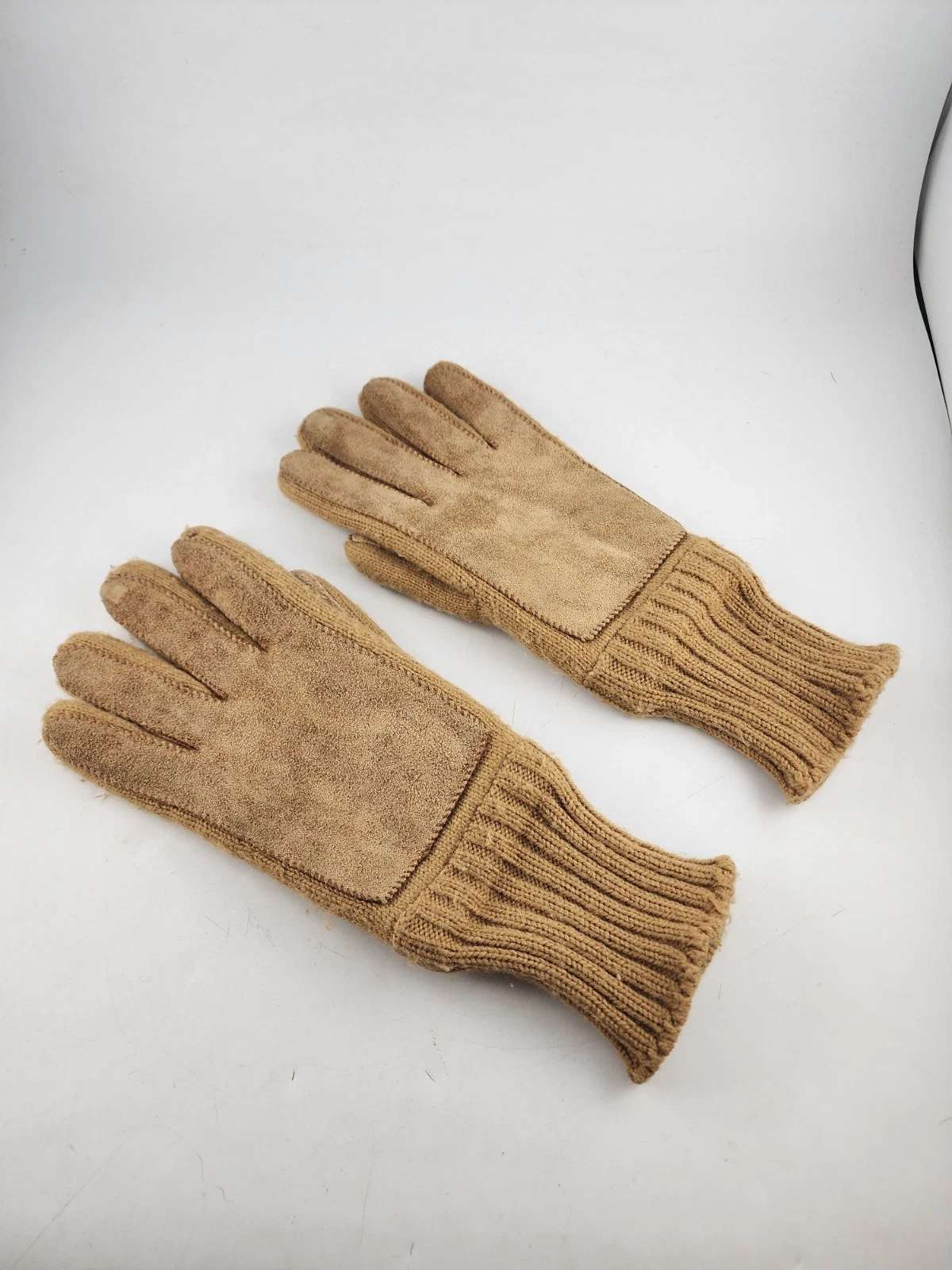 Tan Knit Leather Suede Men’s Aris Gloves One Size Dress Outdoors Vintage