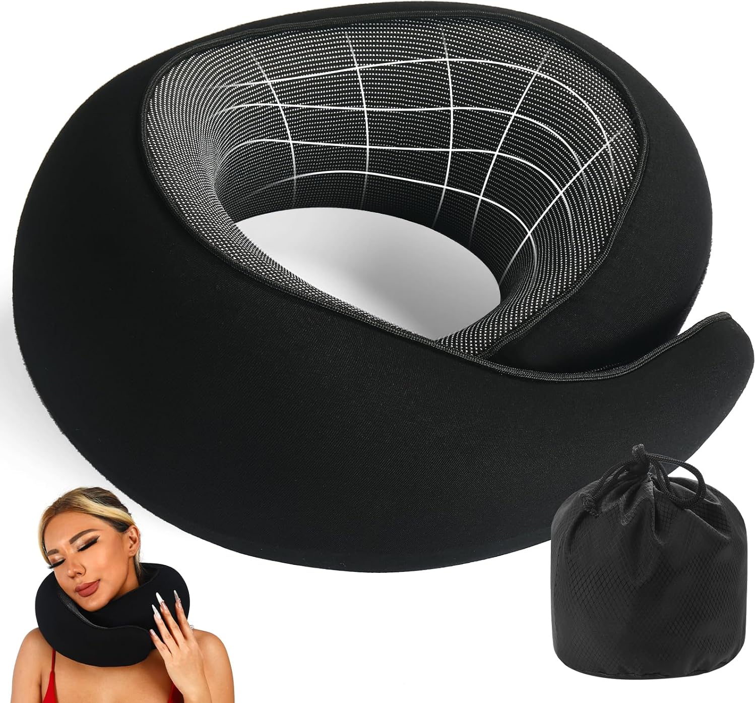 Memory Foam Travel Pillow for Neck Support - Compact & Portable for Car Trips and Airplanes-image