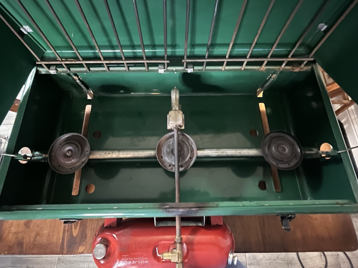 Vintage Coleman 426B 3 Burner Camp Stove With Tank for sale