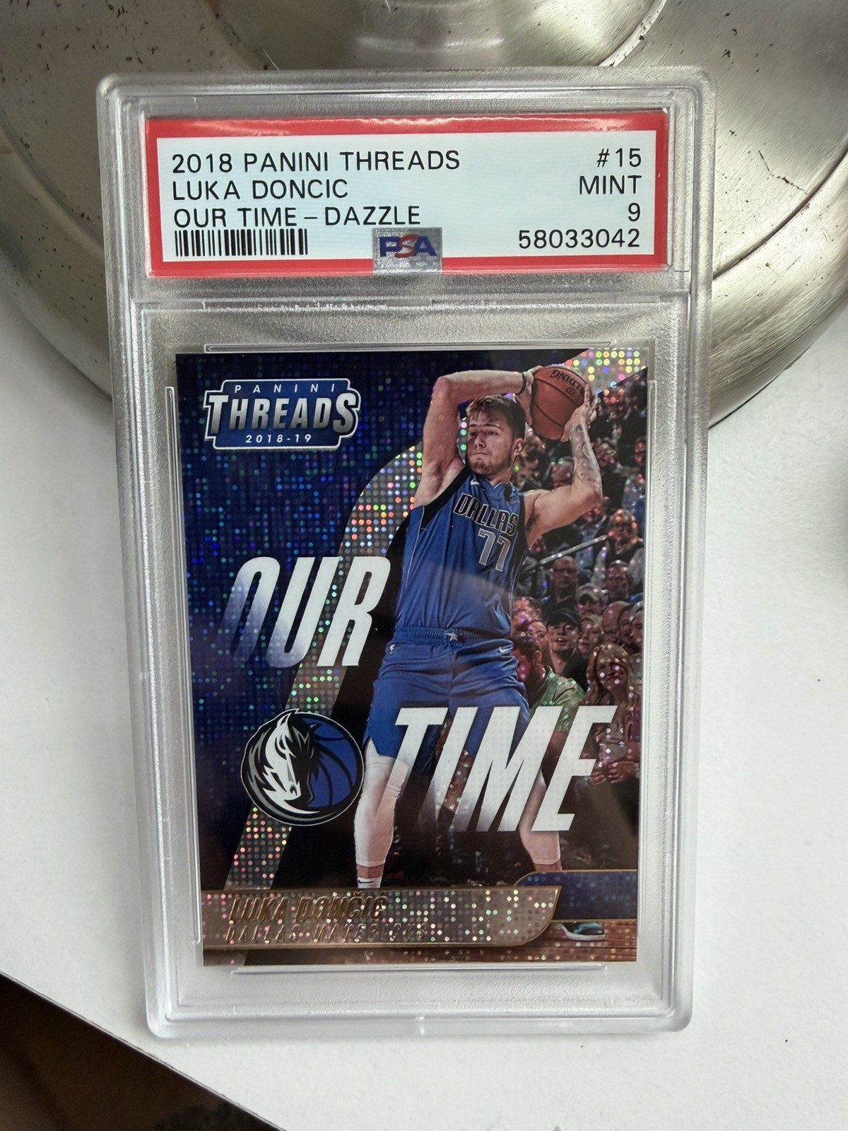 2018-19 Panini Threads Luka Doncic Our Time Dazzle PSA 9 #15 Rookie Card