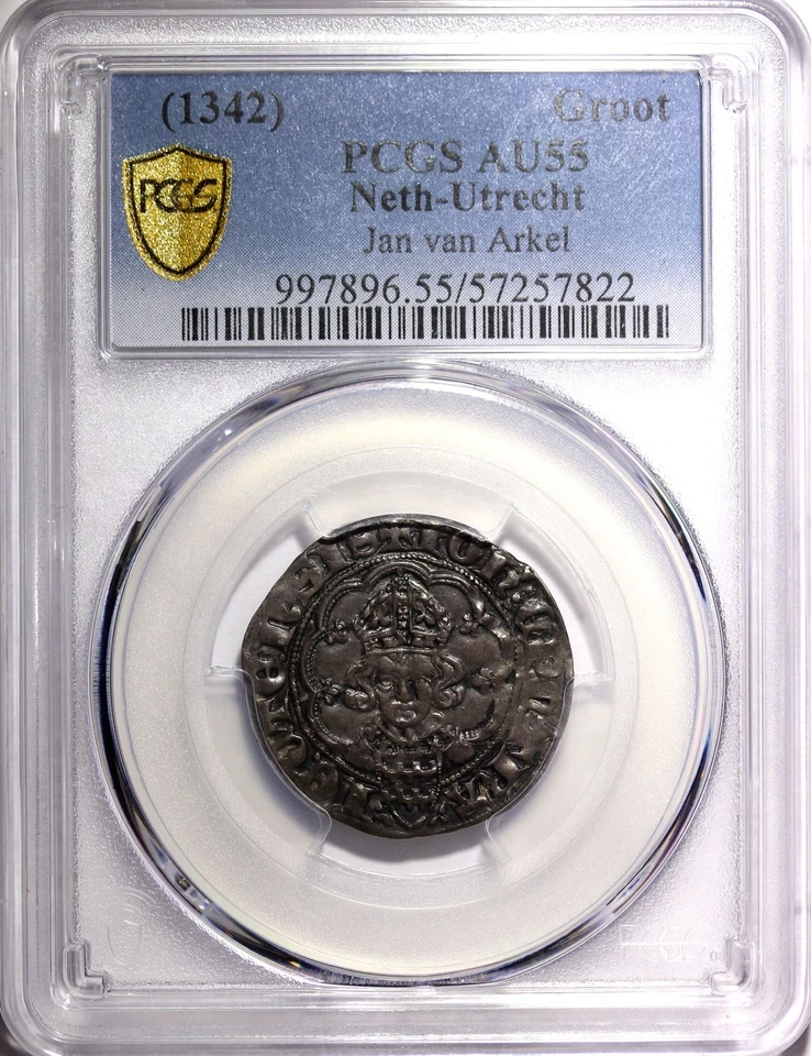 NETHERLANDS Neth-Utrecht Jan van Arkel Silver 1342 Groot PCGS AU55 TOP GRADED - Image 2 of 4