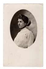 Edwardian Portrait Young Woman High Collar Dress Real Photo Postcard RPPC Posted