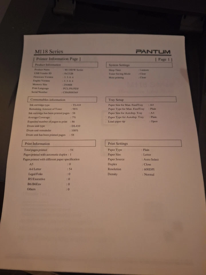 HARDLY USED Full Toner PANTUM Wireless Laser Printer V5N19A M118DW 54 Pages - Image 2 of 4