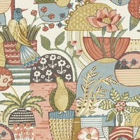 Fd26556_Hannah Blumenmuster Collage Koralle Blau GrüN Gelb Fine Decor Tapete