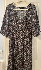 Forever 21 Black Fall Floral Vneck Half Sleeve Midi Dress Slit Plus Size 2X