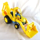 Vintage Large Plastic Tonka Jr Tractor Truck Loader Backhoe Vehicle Yellow Blue