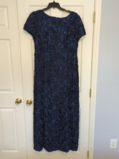 Alex Evenings Long Rosette Mother Of The Bride Dress, Short Sleeves Formal Gown