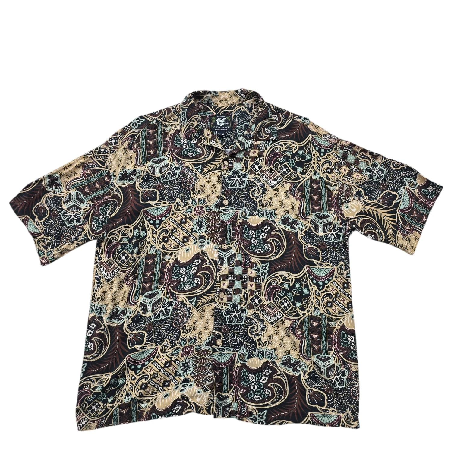 Pull&Bear Men's Black Paisley Resort Shirt Size M Cotton
