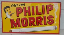 Vintage Call For Phillip Morris Tin Cigarette Sign Stout Sign Co 27 X 14.5