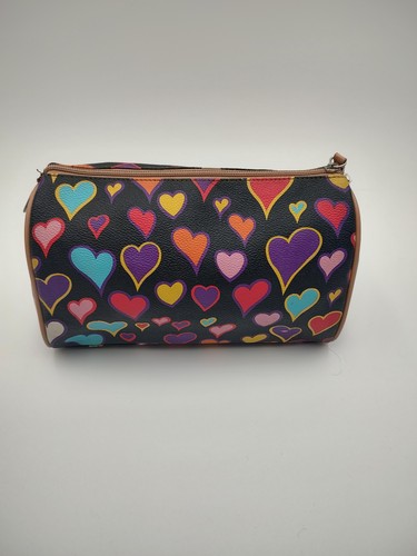 Dooney & Bourke Heart Print Cosmetic Bag Black Multicolor Zip Toiletry Pouch