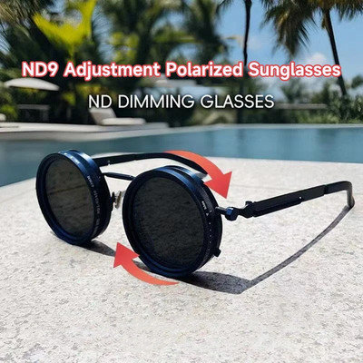 Polarized Round Sunglasses Men ND9 9Gears Adjustable Dimming Sun Glasses women